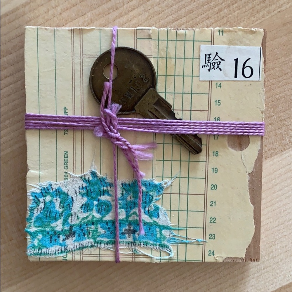 NEW Handmade paper on wood collage eclectic one of a kind boho quirky
